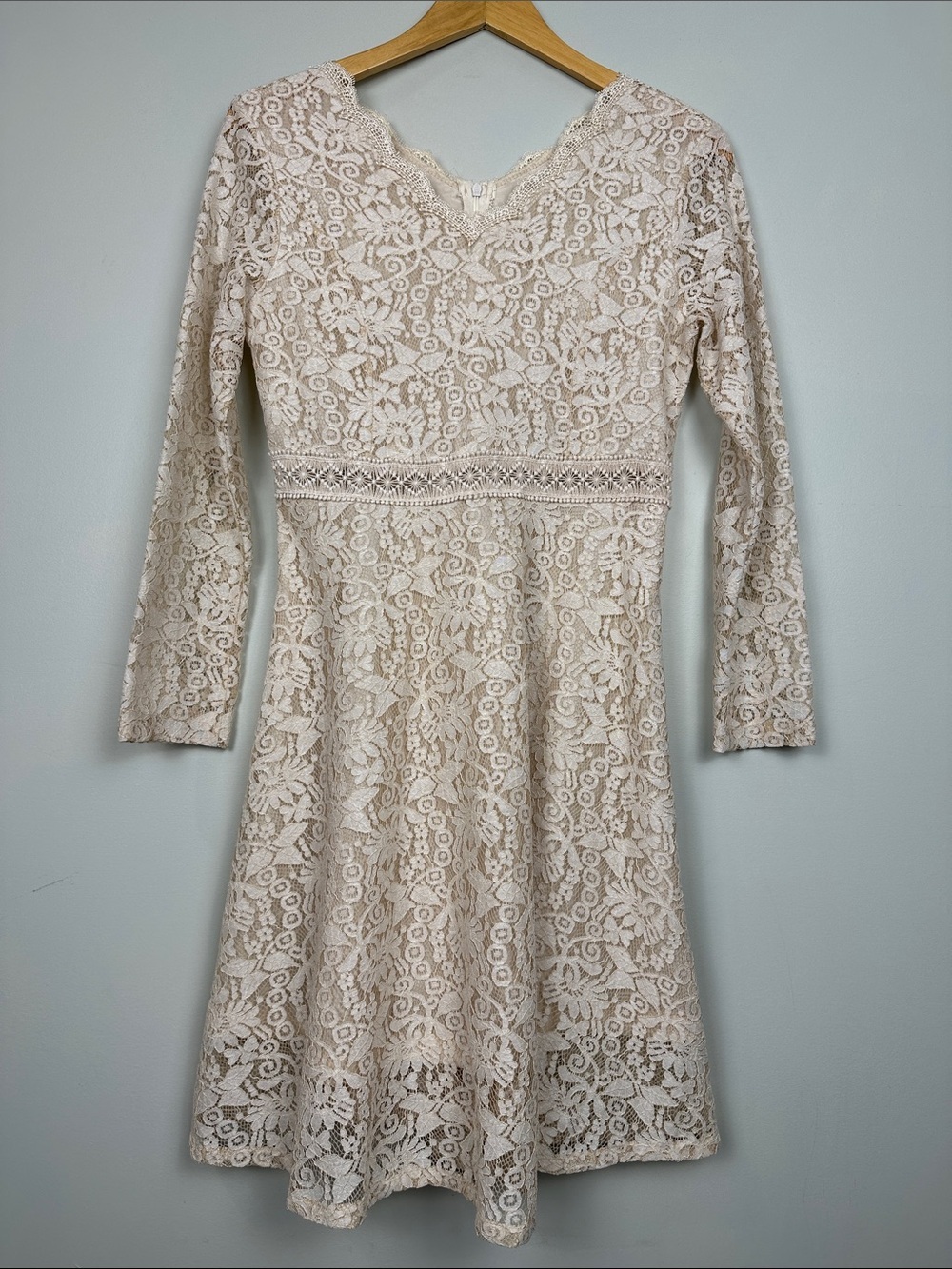 Handmade lace boho dress long sleeved cream feminine Cottagecore western neutral